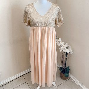 Order Plus Champagne Peach Sequin Gold Glitter Maternity Maxi Dress SZ XL BNWT